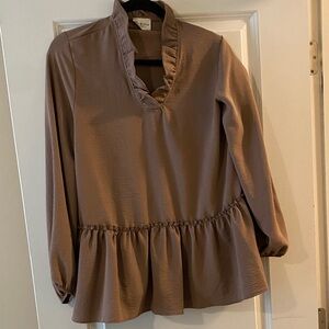1.4.3. Story by Line Up Taupe Ruffle Blouse
